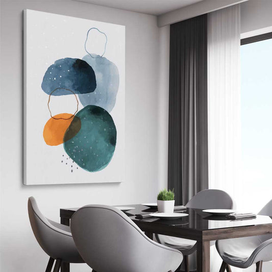 Ocean Tones One stretched canvas displayed from an angle in a room - part of our high quality canvas abstract wall art collection