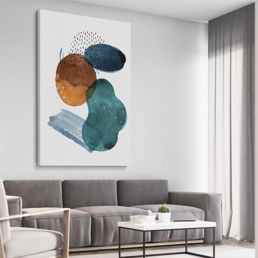 Ocean Tones Three stretched canvas displayed from an angle in a room - part of our high quality canvas abstract wall art collection