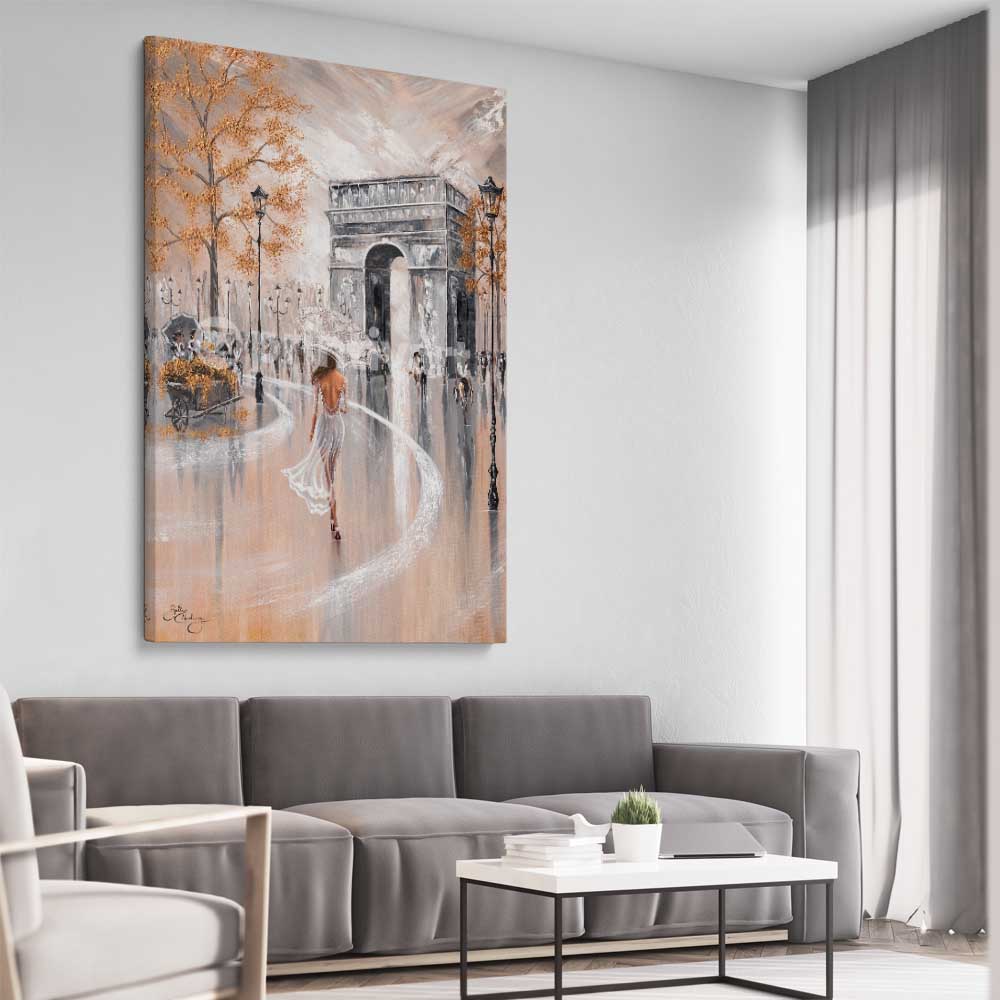Paris Flair stretched canvas displayed from an angle in a room - part of our high quality canvas abstract wall art collection