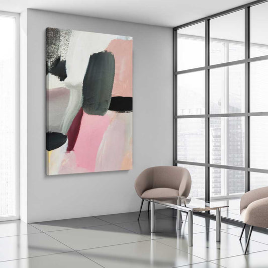 Pastel Strokes stretched canvas displayed from an angle in a room - part of our high quality canvas abstract wall art collection