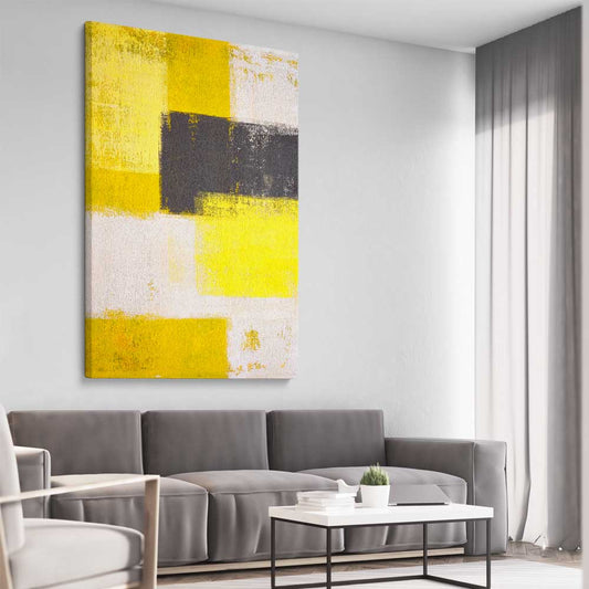 Pastel Yellow stretched canvas displayed from an angle in a room - part of our high quality canvas abstract wall art collection