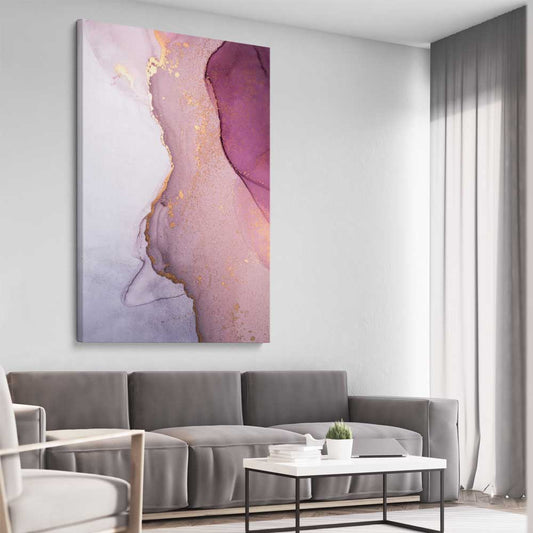 Pink Tones stretched canvas displayed from an angle in a room - part of our high quality canvas abstract wall art collection