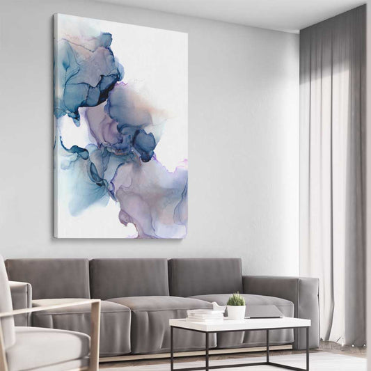 Purple Alcohol stretched canvas displayed from an angle in a room - part of our high quality canvas abstract wall art collection