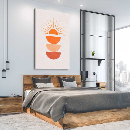 Rising Sol Balance stretched canvas displayed from an angle in a room - part of our high quality canvas abstract wall art collection