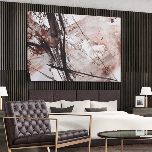 Sharp Strokes stretched canvas displayed from an angle in a room - part of our high quality canvas abstract wall art collection