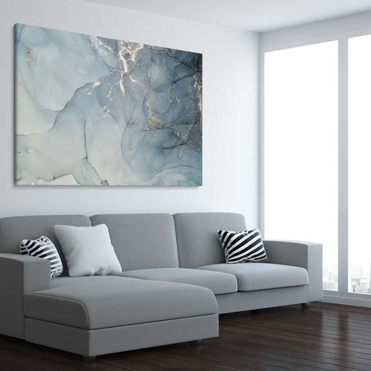 Silver Daze stretched canvas displayed from an angle in a room - part of our high quality canvas abstract wall art collection