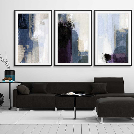 Soft Blue Set stretched canvas displayed from an angle in a room - part of our high quality canvas abstract wall art collection