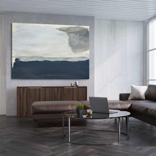 Still Waters stretched canvas displayed from an angle in a room - part of our high quality canvas abstract wall art collection