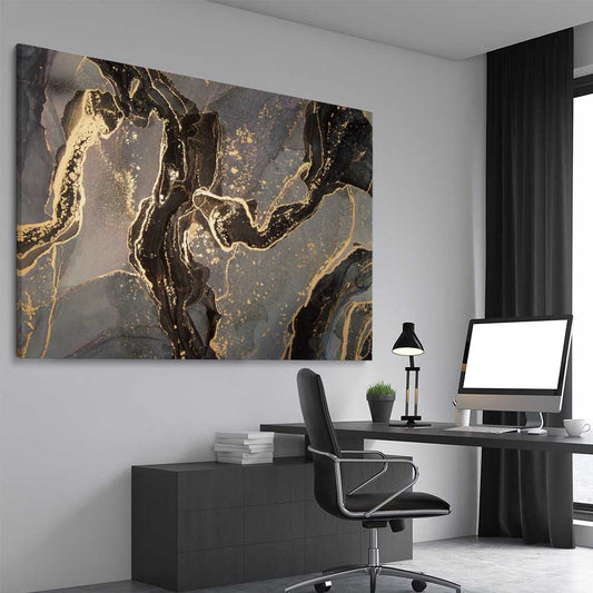 Golden Drift stretched canvas displayed from an angle in a room - part of our high quality canvas abstract wall art collection