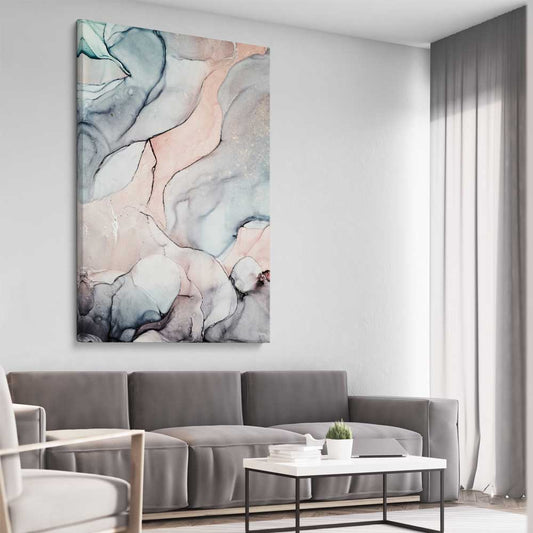 Subtle Pink Two stretched canvas displayed from an angle in a room - part of our high quality canvas abstract wall art collection