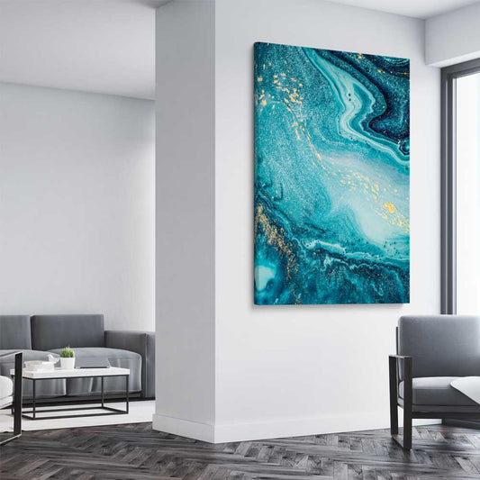 Turquoise Ocean stretched canvas displayed from an angle in a room - part of our high quality canvas abstract wall art collection