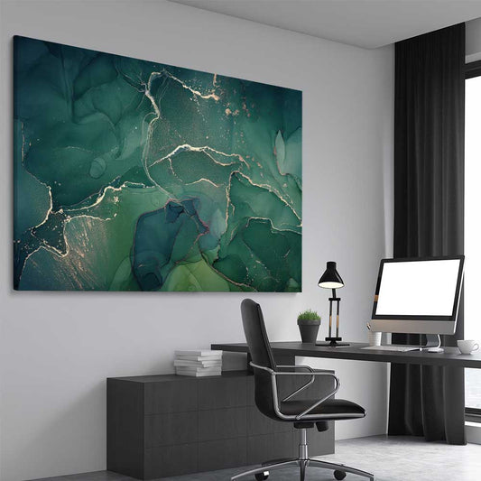 Turquoise Scatter stretched canvas displayed from an angle in a room - part of our high quality canvas abstract wall art collection
