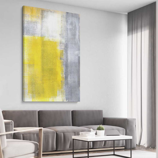 Yellow Pastel stretched canvas displayed from an angle in a room - part of our high quality canvas abstract wall art collection