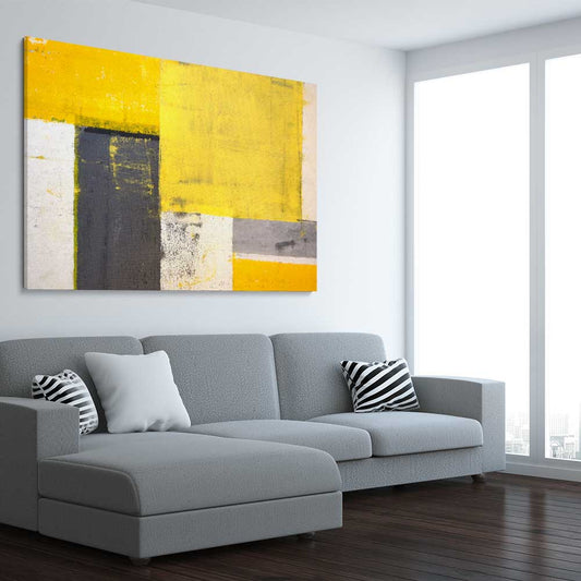 Yellow Texture stretched canvas displayed from an angle in a room - part of our high quality canvas abstract wall art collection
