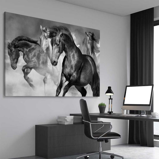 Animal wall art and canvas prints of Majestic Horse on a stretched canvas displayed from an angle in a room
