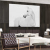 Animal wall art and canvas prints of White Horse on a stretched canvas displayed from an angle in a room