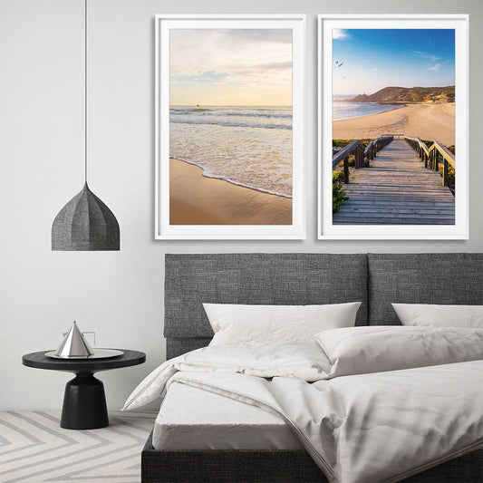 Gentle Tide Pair stretched canvas displayed from an angle in a room is a high quality print in our city skyline, travel prints and maps collection