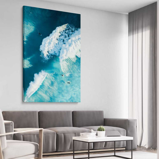 Beach and coastal wall art print of Surfers Paradise on a stretched canvas displayed from an angle in a room