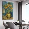 Classic wall art and canvas print of Imperial Fritillaries Van Gogh on a stretched canvas displayed from an angle in a room