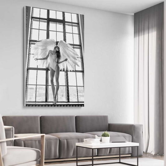 Angel Love One stretched canvas displayed from an angle in a room - part of our high quality fashion canvas wall art and prints collection