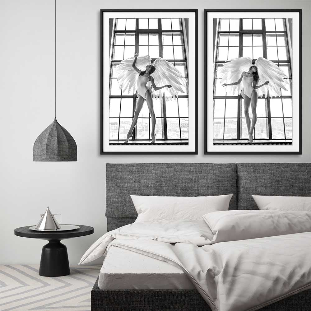 Angel Love Pair stretched canvas displayed from an angle in a room - part of our high quality fashion canvas wall art and prints collection
