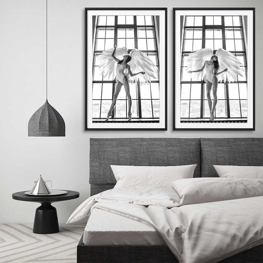 Angel Love Pair stretched canvas displayed from an angle in a room - part of our high quality fashion canvas wall art and prints collection
