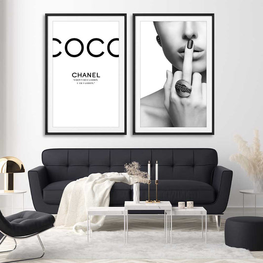 Coco Fashion Pair stretched canvas displayed from an angle in a room - part of our high quality fashion canvas wall art and prints collection