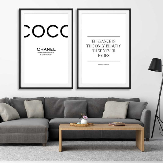 Elegance Beauty Pair stretched canvas displayed from an angle in a room - part of our high quality fashion canvas wall art and prints collection