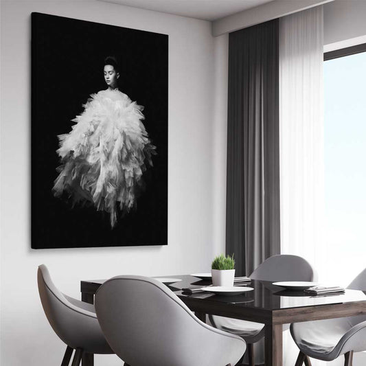 Evening Dress stretched canvas displayed from an angle in a room - part of our high quality fashion canvas wall art and prints collection