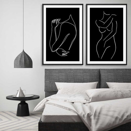 Gentle Hold Pair stretched canvas displayed from an angle in a room - part of our high quality fashion canvas wall art and prints collection