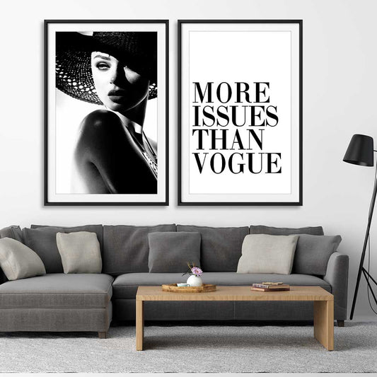 More Issues Pair stretched canvas displayed from an angle in a room - part of our high quality fashion canvas wall art and prints collection