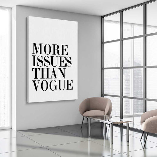 More Issues stretched canvas displayed from an angle in a room - part of our high quality fashion canvas wall art and prints collection