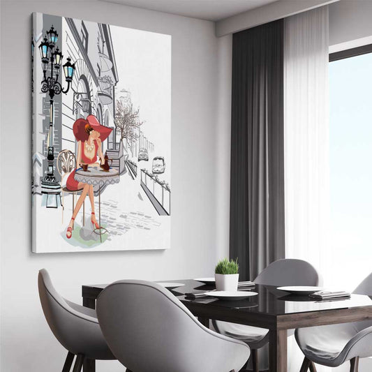 Paris Cafe Fashion stretched canvas displayed from an angle in a room - part of our high quality fashion canvas wall art and prints collection