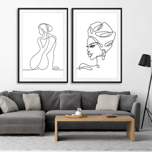 Pondering Thoughts Pair stretched canvas displayed from an angle in a room - part of our high quality fashion canvas wall art and prints collection