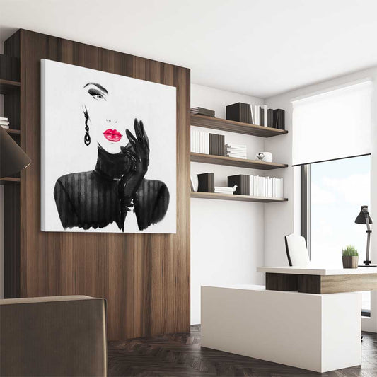 Watercolour Portrait stretched canvas displayed from an angle in a room - part of our high quality fashion canvas wall art and prints collection