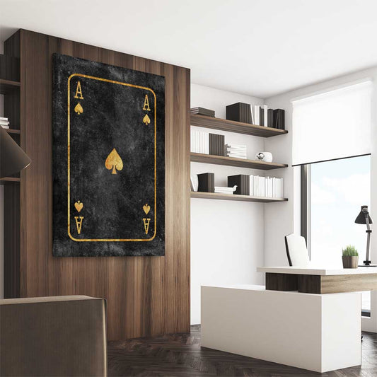 Ace of Spades stretched canvas displayed from an angle in a room - part of our high quality fashion canvas wall art and prints collection