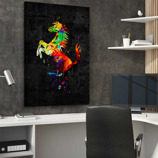 Inspirational wall art print of Fast Colours on a stretched canvas displayed from an angle in a room