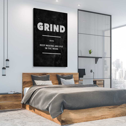 Grind Definition stretched canvas displayed from an angle in a room - part of our high quality fashion canvas wall art and prints collection