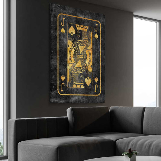 Jack of Spades stretched canvas displayed from an angle in a room - part of our high quality fashion canvas wall art and prints collection