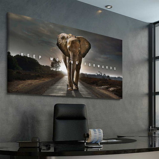 Keep Moving Forwards stretched canvas displayed from an angle in a room - part of our high quality fashion canvas wall art and prints collection