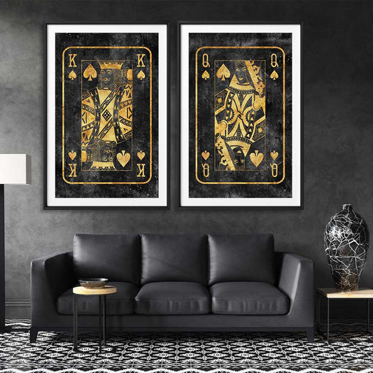 Inspirational wall art print of King of Spades Pair on a stretched canvas displayed from an angle in a room