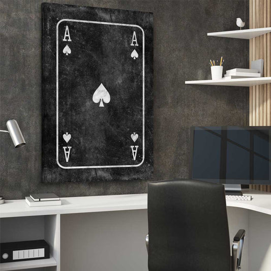 Inspirational wall art print of Marble Ace on a stretched canvas displayed from an angle in a room