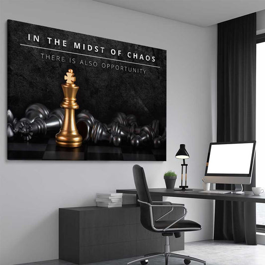 Midst of Chaos stretched canvas displayed from an angle in a room - part of our high quality fashion canvas wall art and prints collection