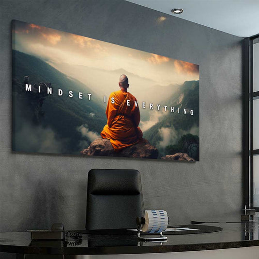 Mindset is Everything stretched canvas displayed from an angle in a room - part of our high quality fashion canvas wall art and prints collection
