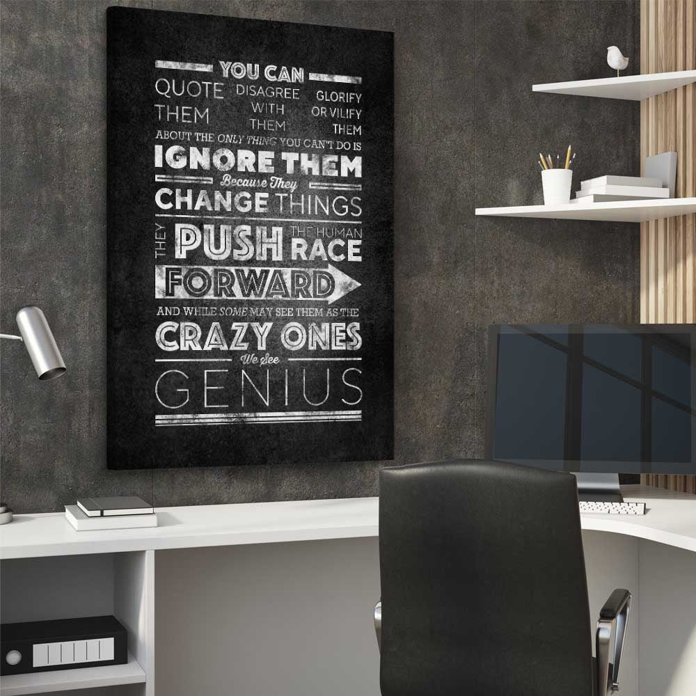 Inspirational wall art print of Push Forwards on a stretched canvas displayed from an angle in a room