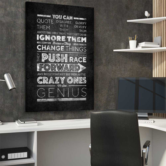 Inspirational wall art print of Push Forwards on a stretched canvas displayed from an angle in a room