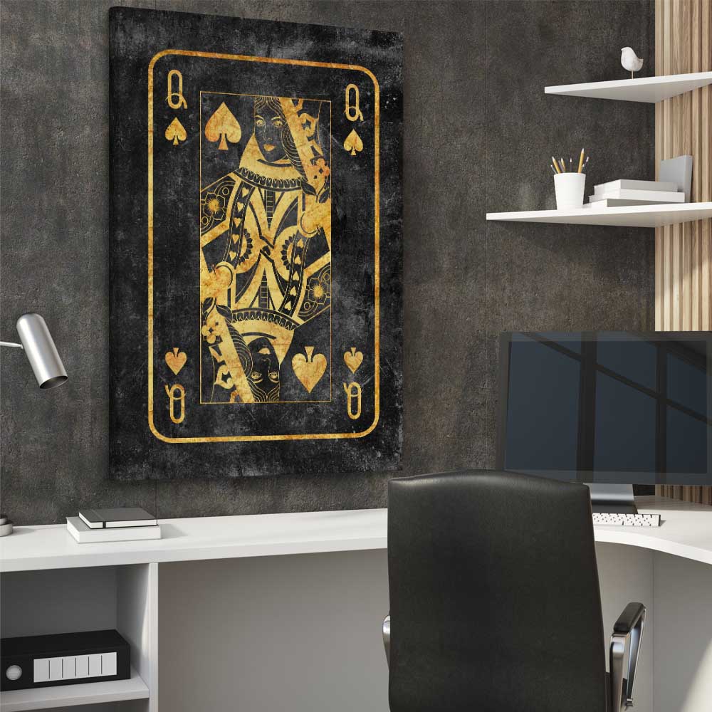 Queen of Spades stretched canvas displayed from an angle in a room - part of our high quality fashion canvas wall art and prints collection