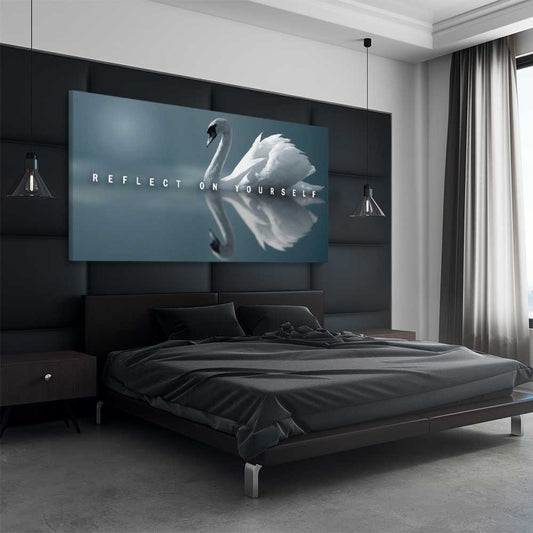 Reflect On Yourself stretched canvas displayed from an angle in a room - part of our high quality fashion canvas wall art and prints collection