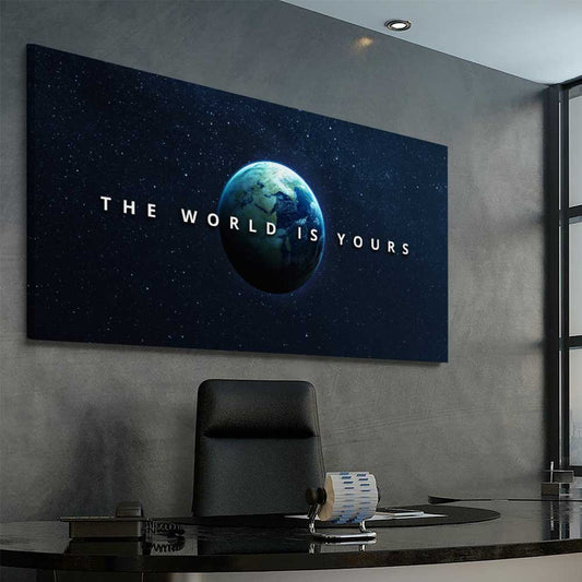 The World Is Yours stretched canvas displayed from an angle in a room - part of our high quality fashion canvas wall art and prints collection