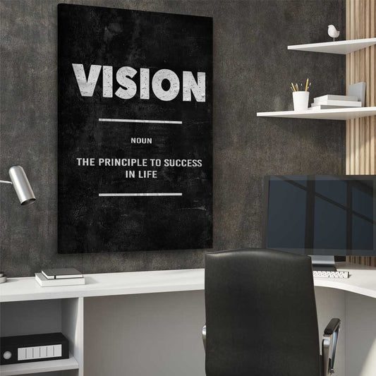 Vision Definition stretched canvas displayed from an angle in a room - part of our high quality fashion canvas wall art and prints collection